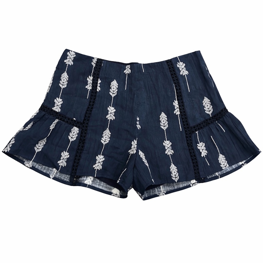 Blue pattern shorts with some lace features